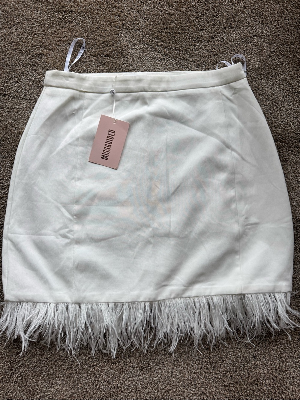 Missguided White Feather Hem Mini Skirt